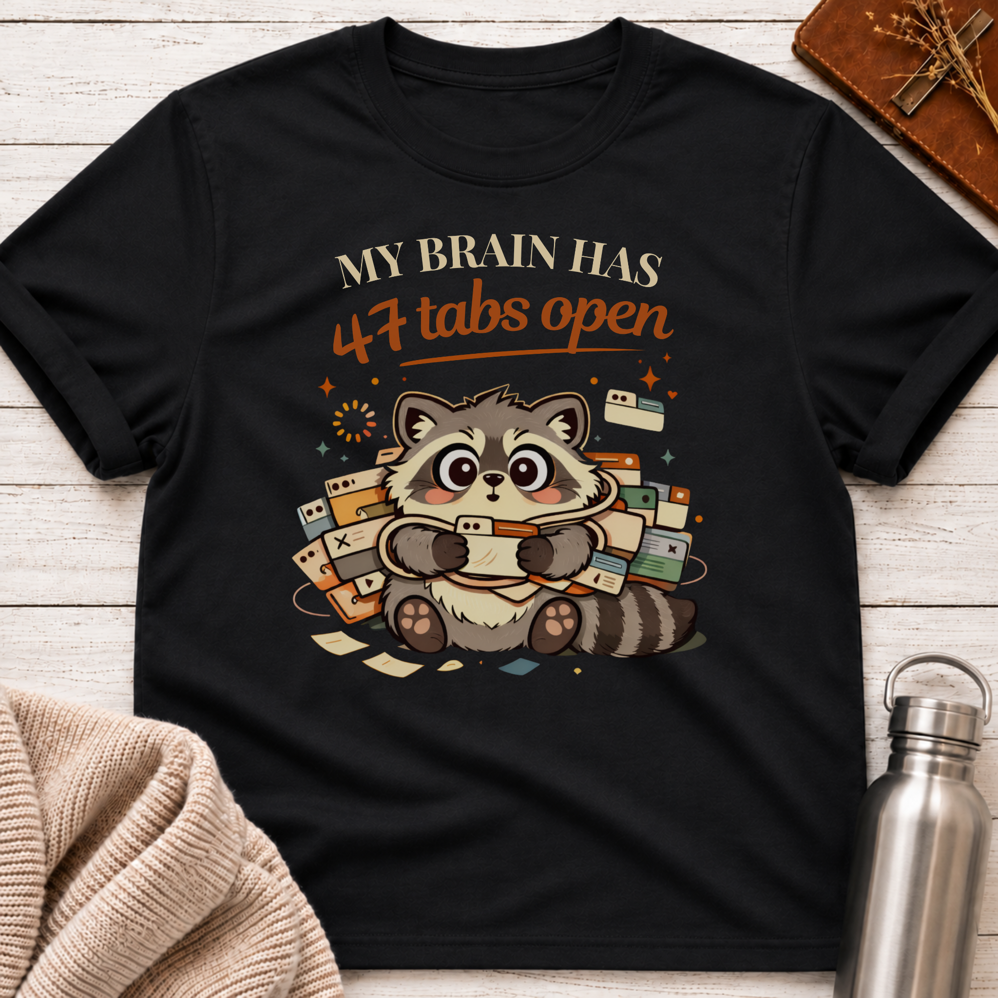 47 Tabs Open Raccoon T-Shirt