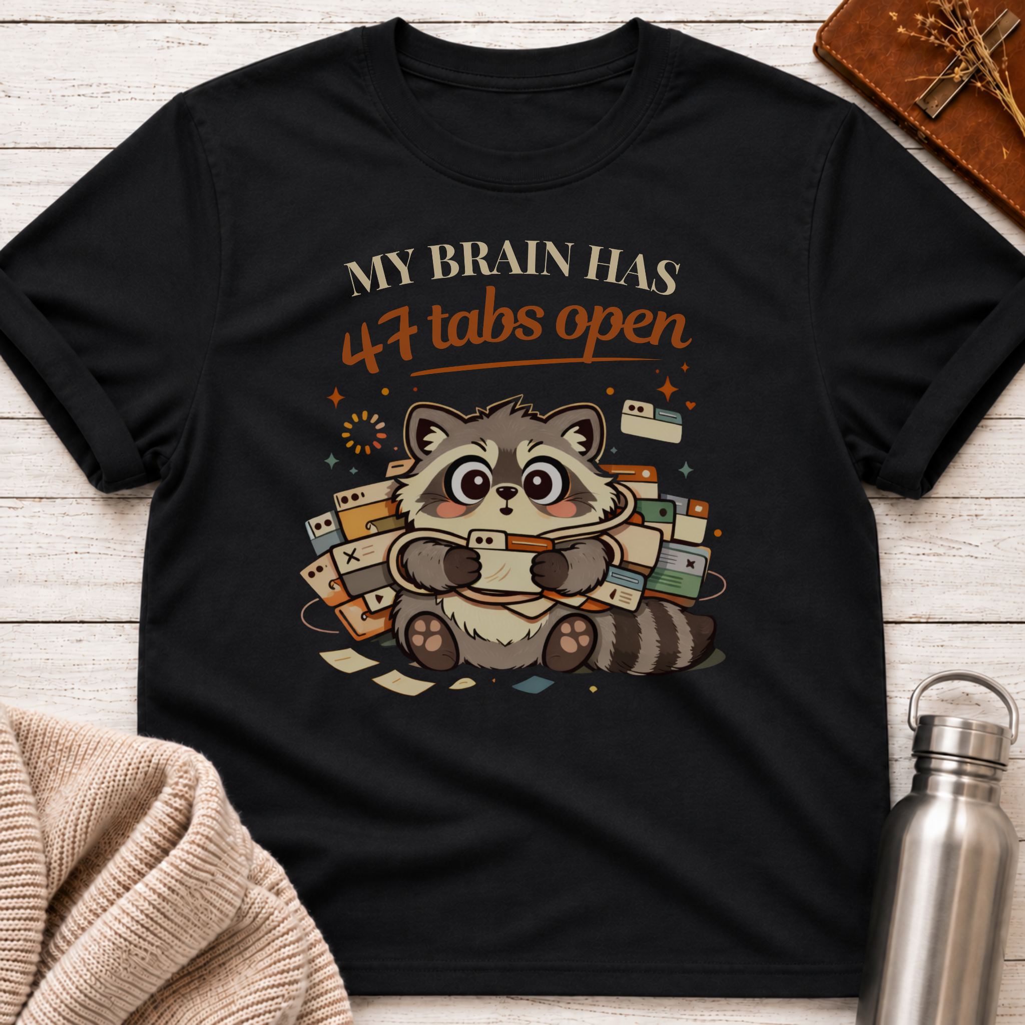 47 Tabs Open Raccoon T-Shirt