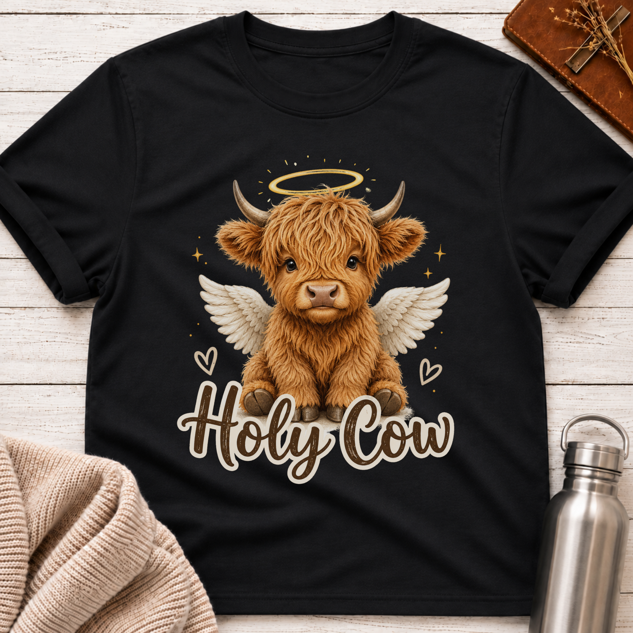 Holy Cow Angel Highland Cow Funny Pun T-Shirt