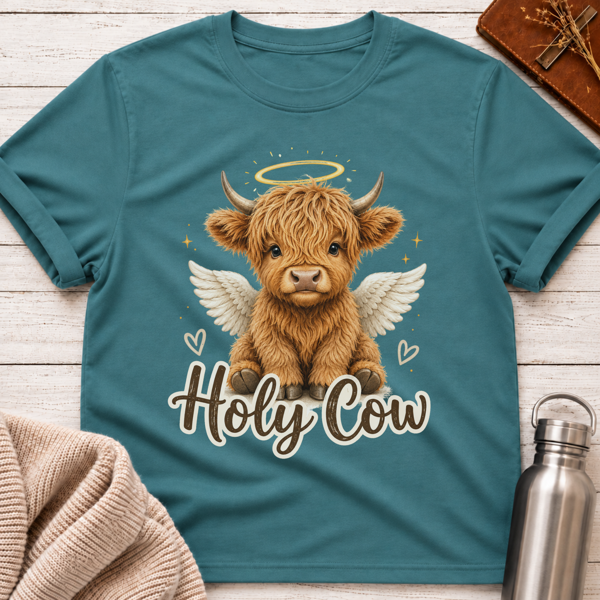 Holy Cow Angel Highland Cow Funny Pun T-Shirt