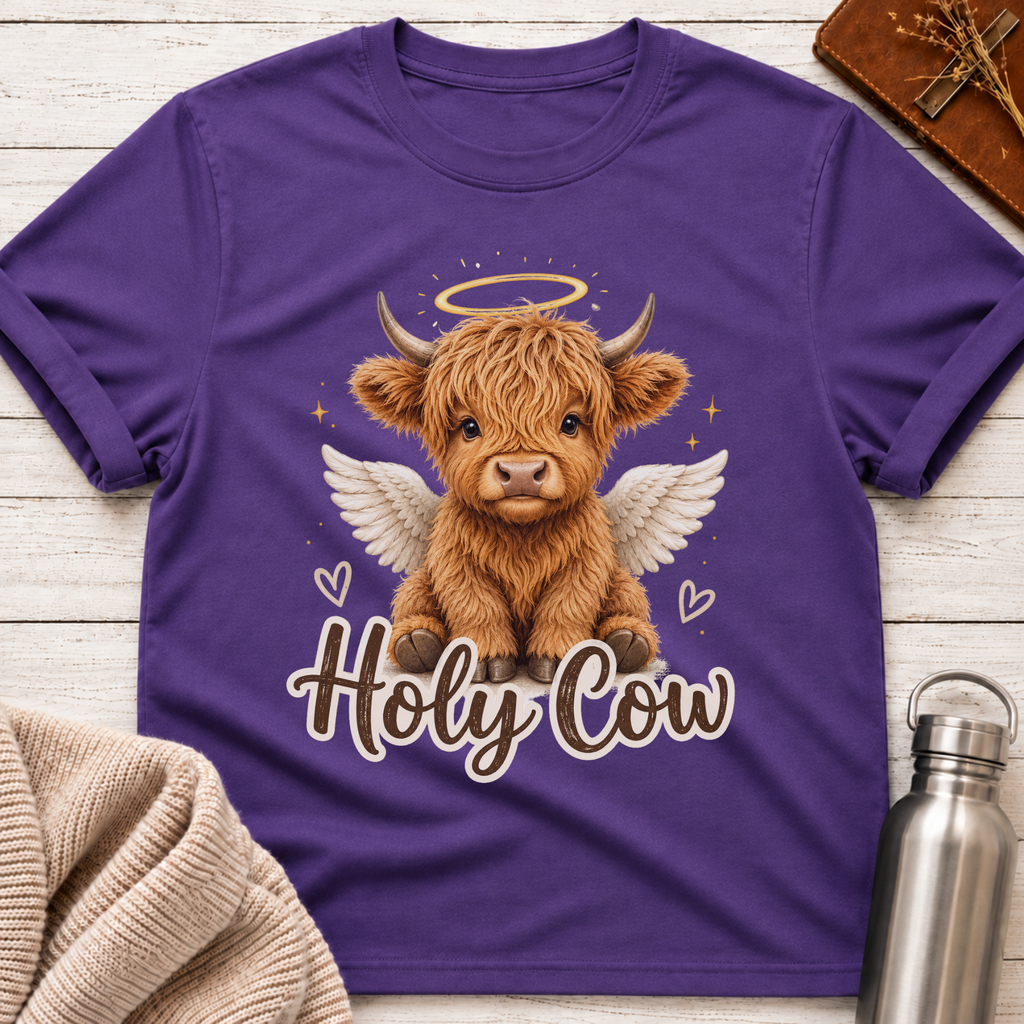 Holy Cow Angel Highland Cow Funny Pun T-Shirt