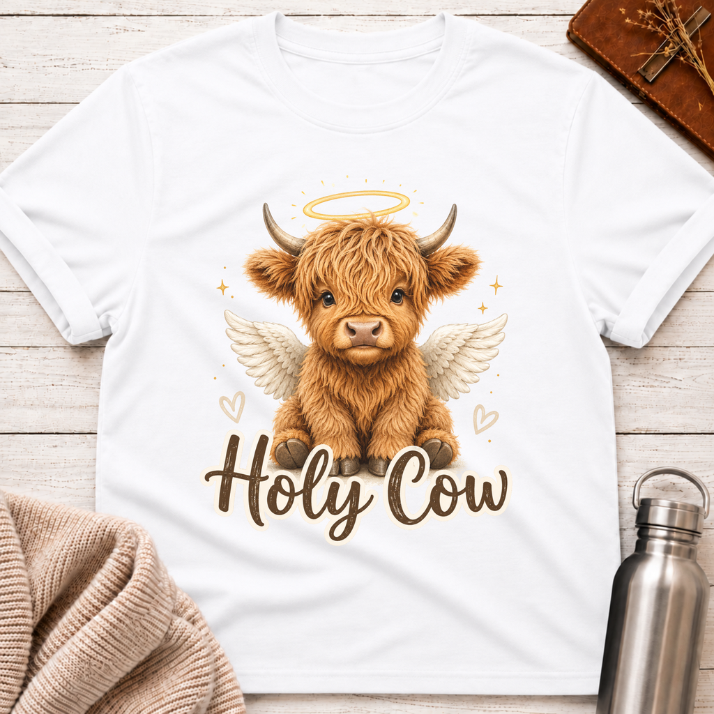 Holy Cow Angel Highland Cow Funny Pun T-Shirt