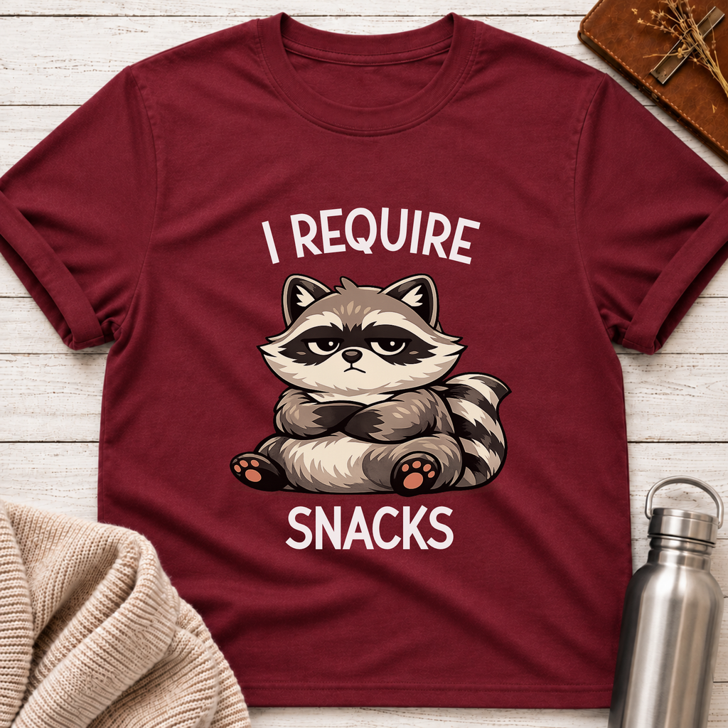 I Require Snacks Raccoon Funny Mascot T-Shirt