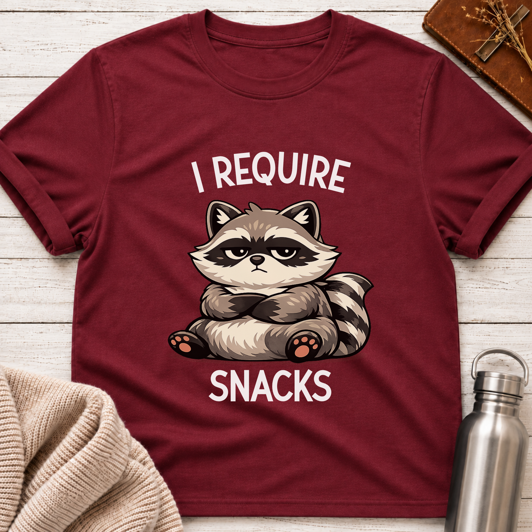 I Require Snacks Raccoon Funny Mascot T-Shirt