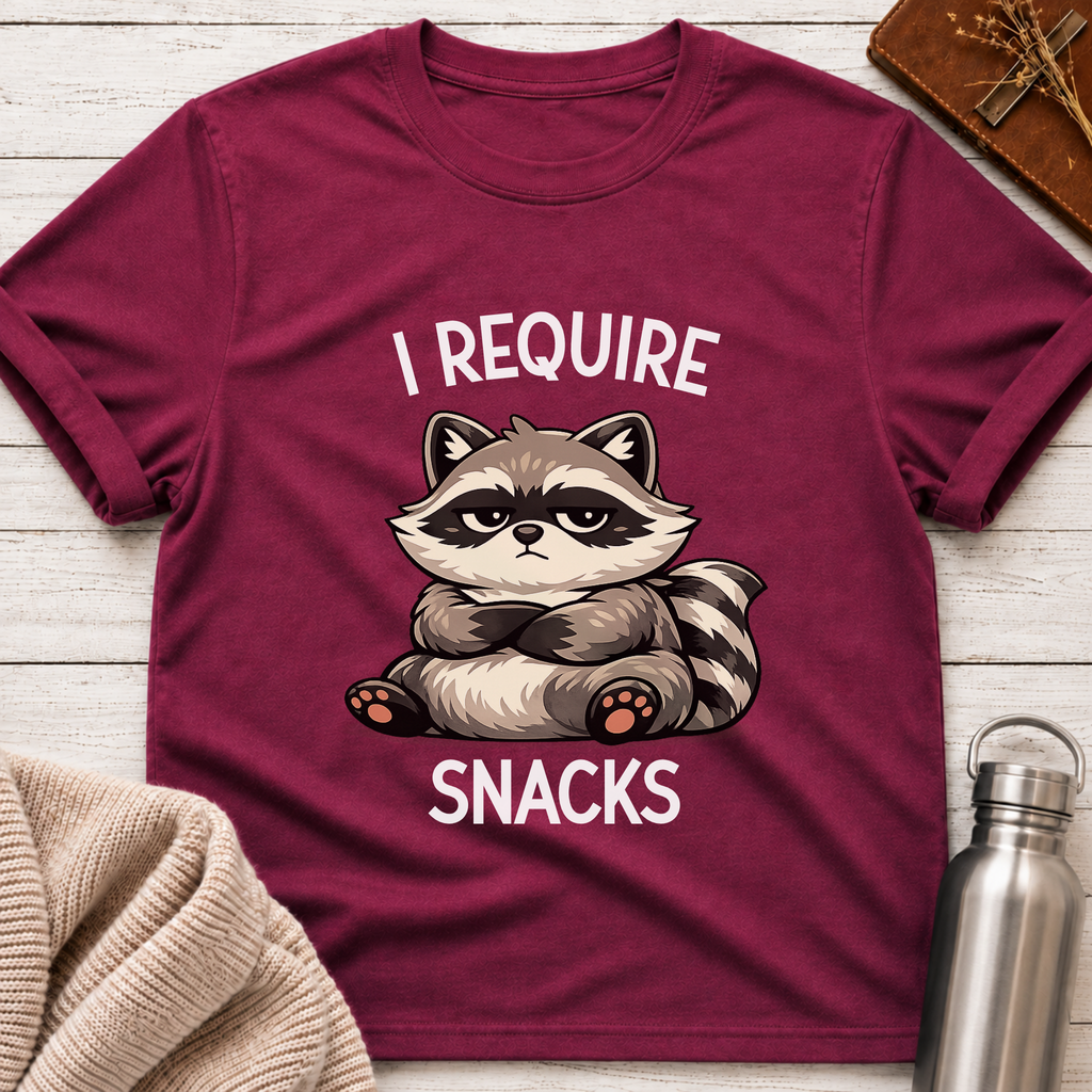 I Require Snacks Raccoon Funny Mascot T-Shirt