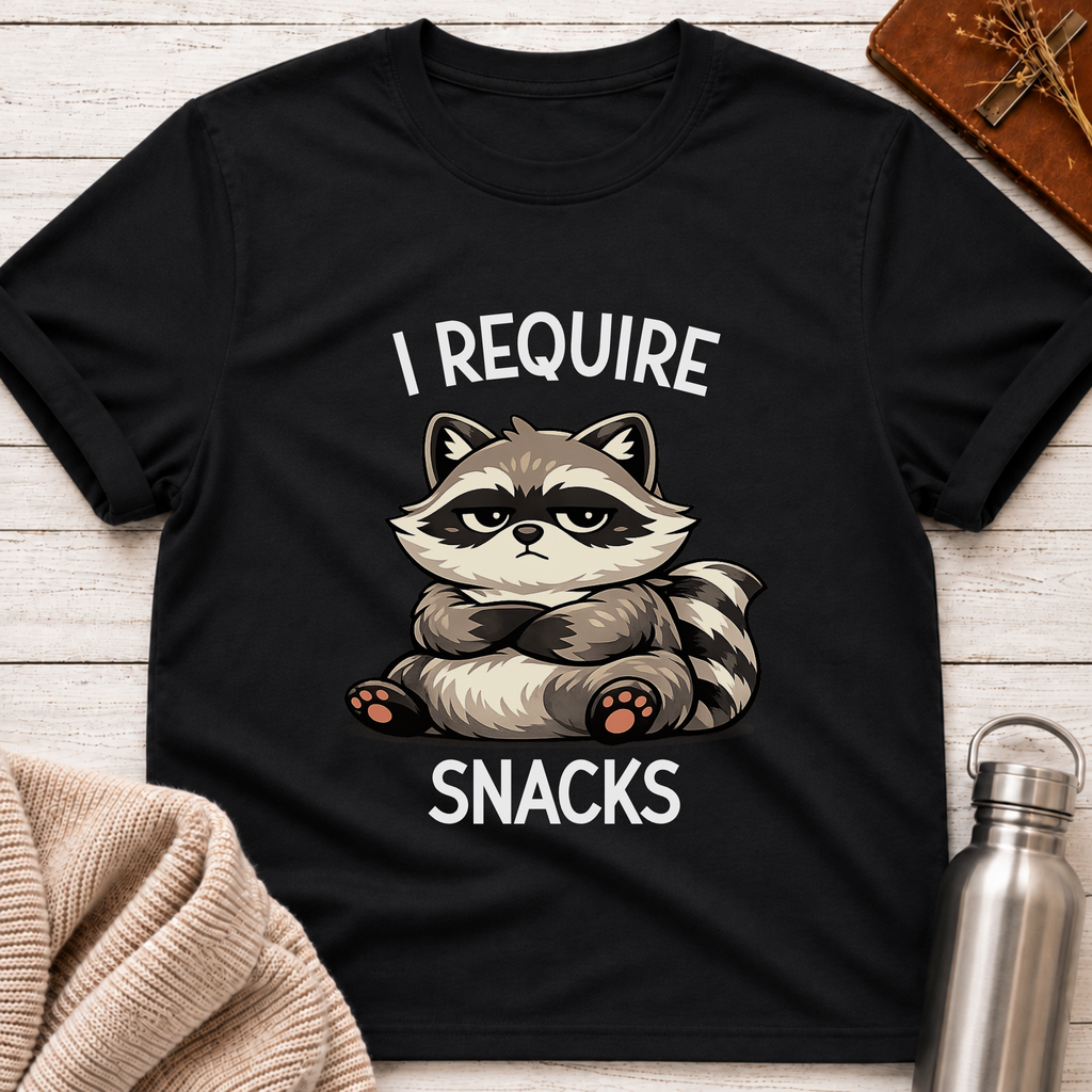 I Require Snacks Raccoon Funny Mascot T-Shirt