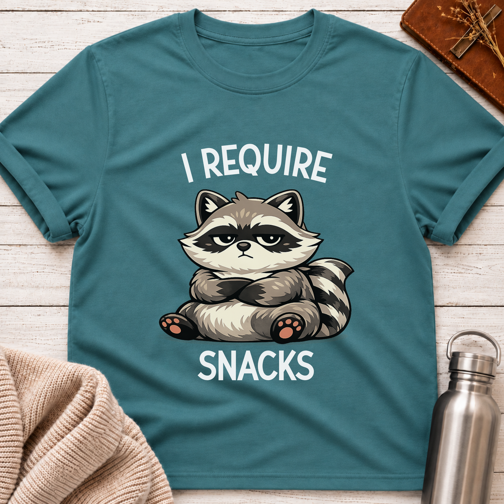 I Require Snacks Raccoon Funny Mascot T-Shirt