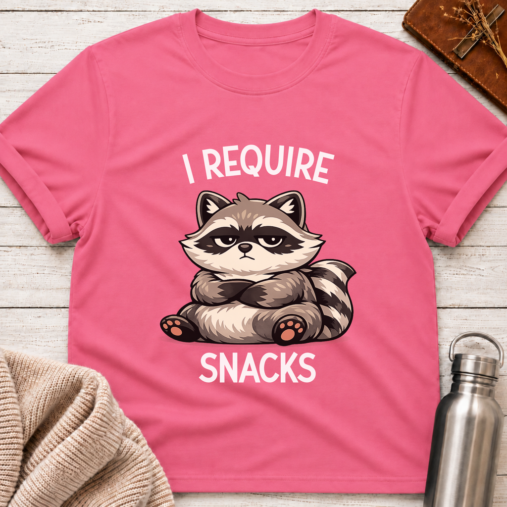I Require Snacks Raccoon Funny Mascot T-Shirt