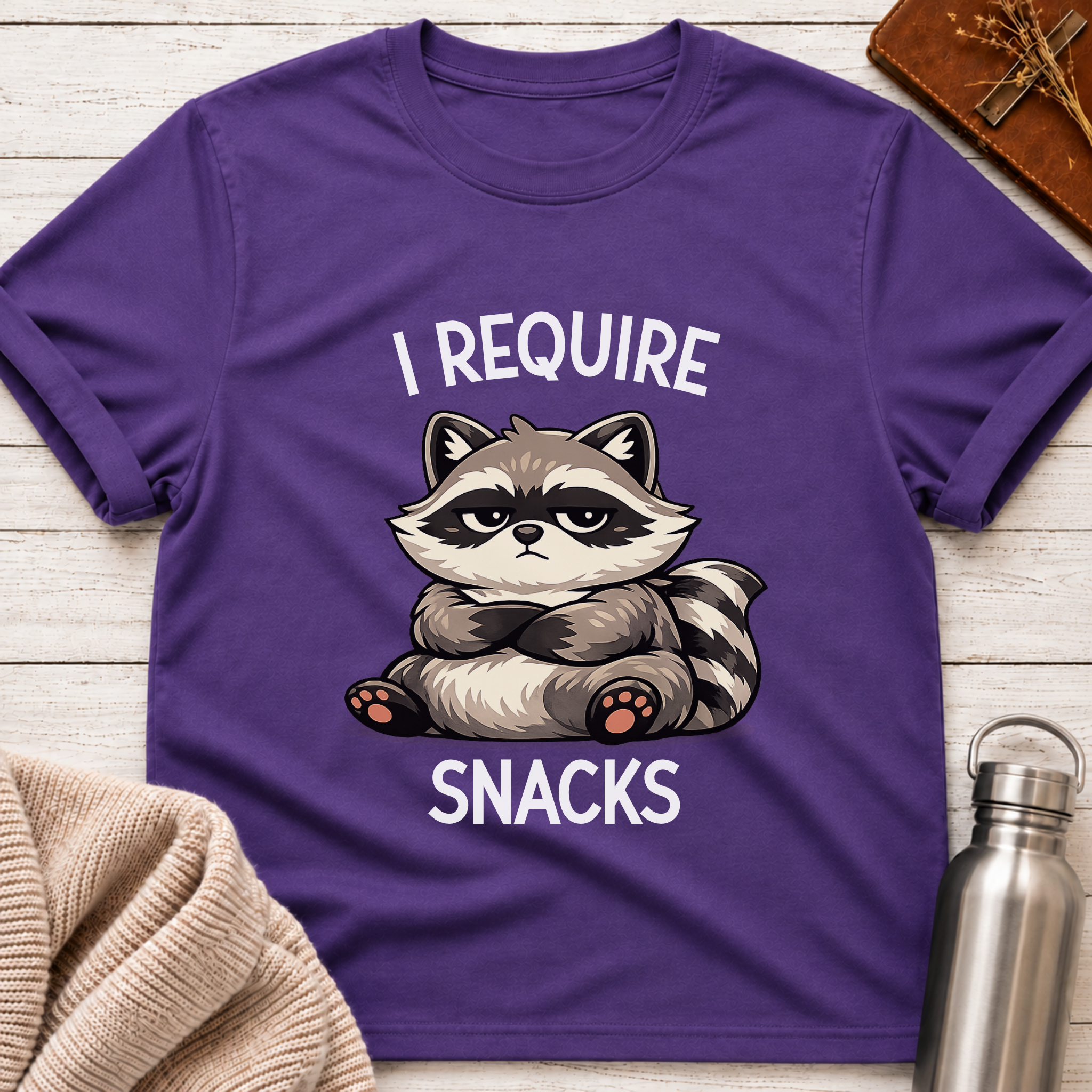 I Require Snacks Raccoon Funny Mascot T-Shirt