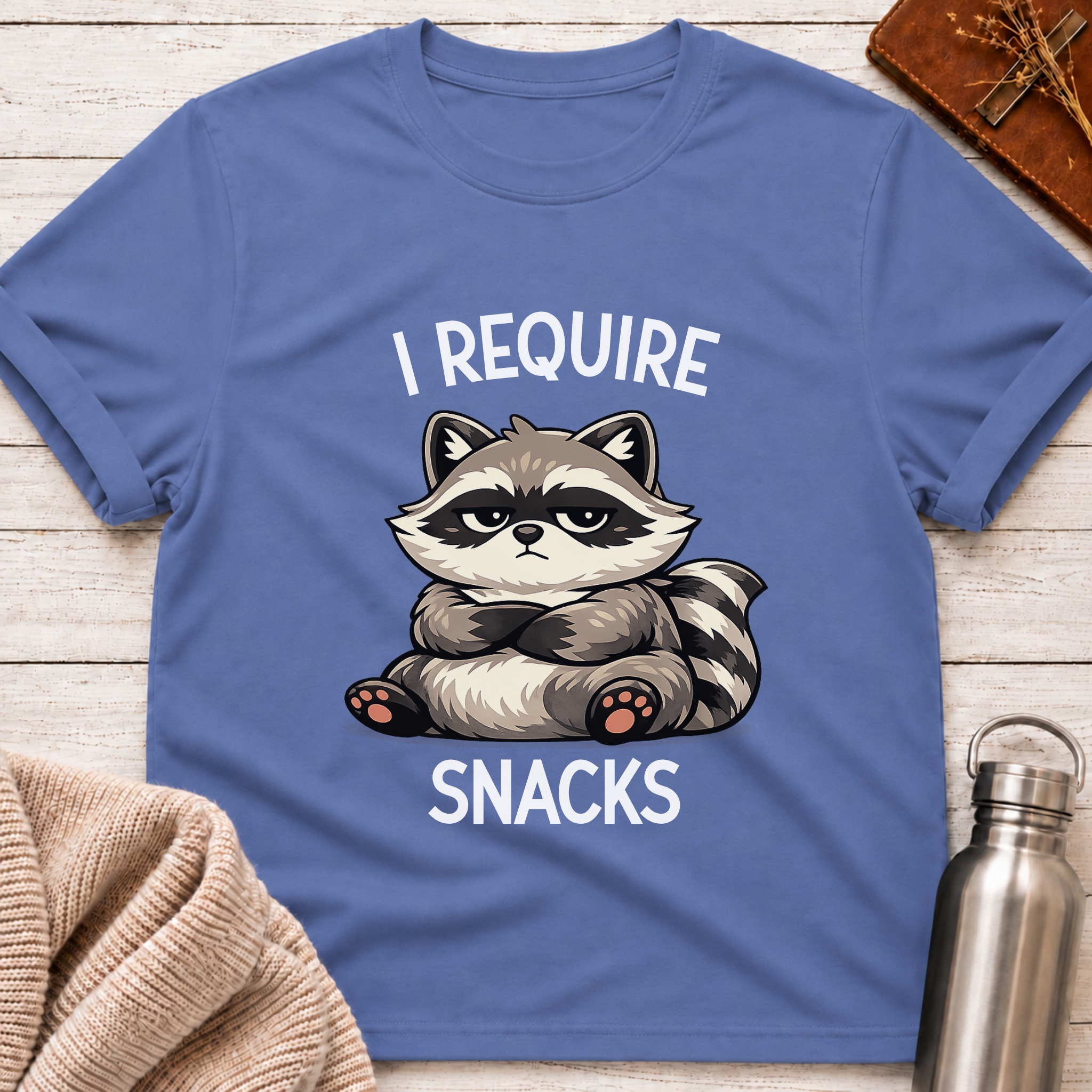 I Require Snacks Raccoon Funny Mascot T-Shirt