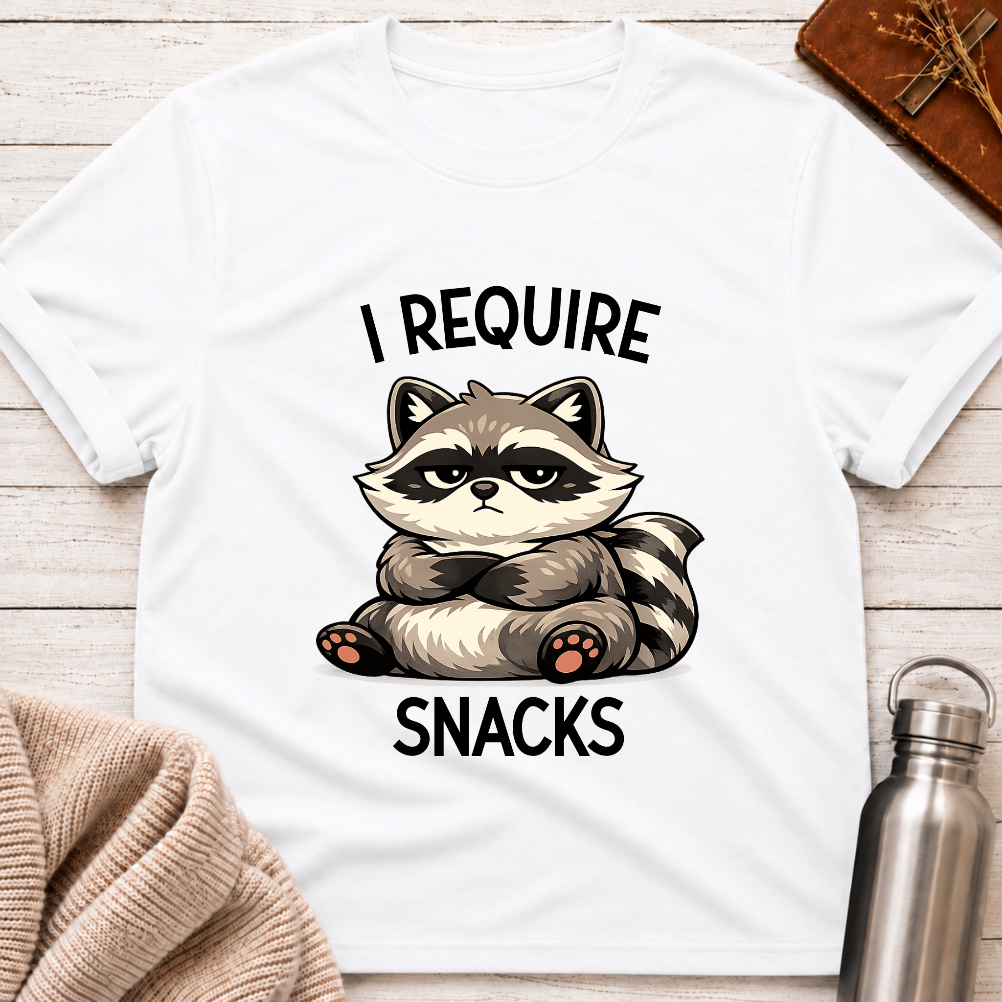 I Require Snacks Raccoon Funny Mascot T-Shirt