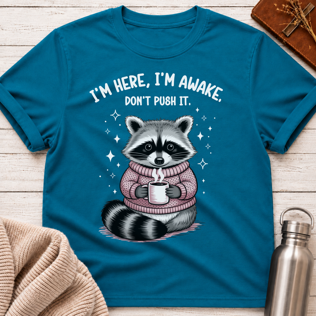 I'm Here, I'm Awake, Don't Push It Raccoon Tee