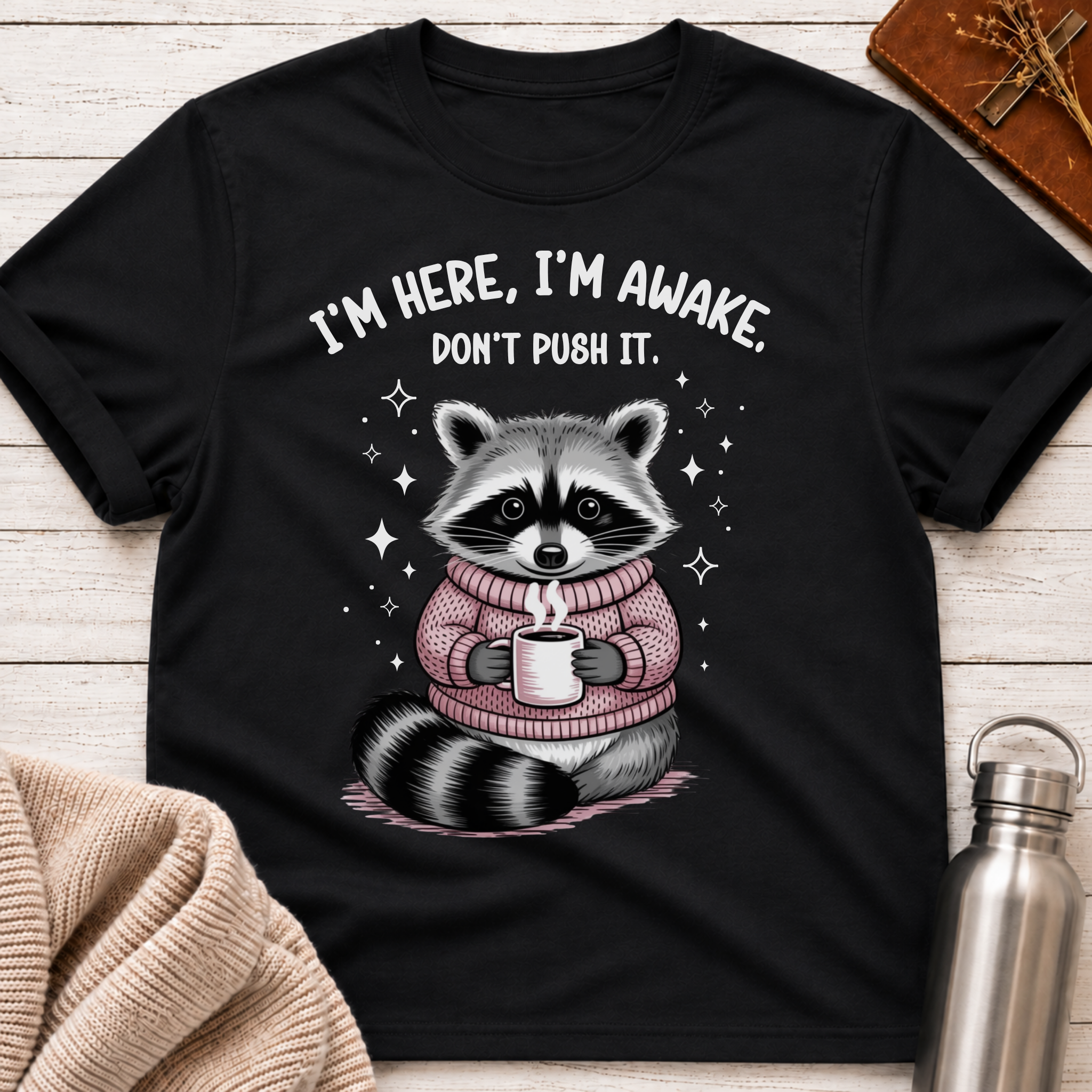 I'm Here, I'm Awake, Don't Push It Raccoon Tee