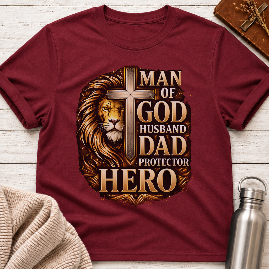 Man of God Husband Dad Protector Hero Tee