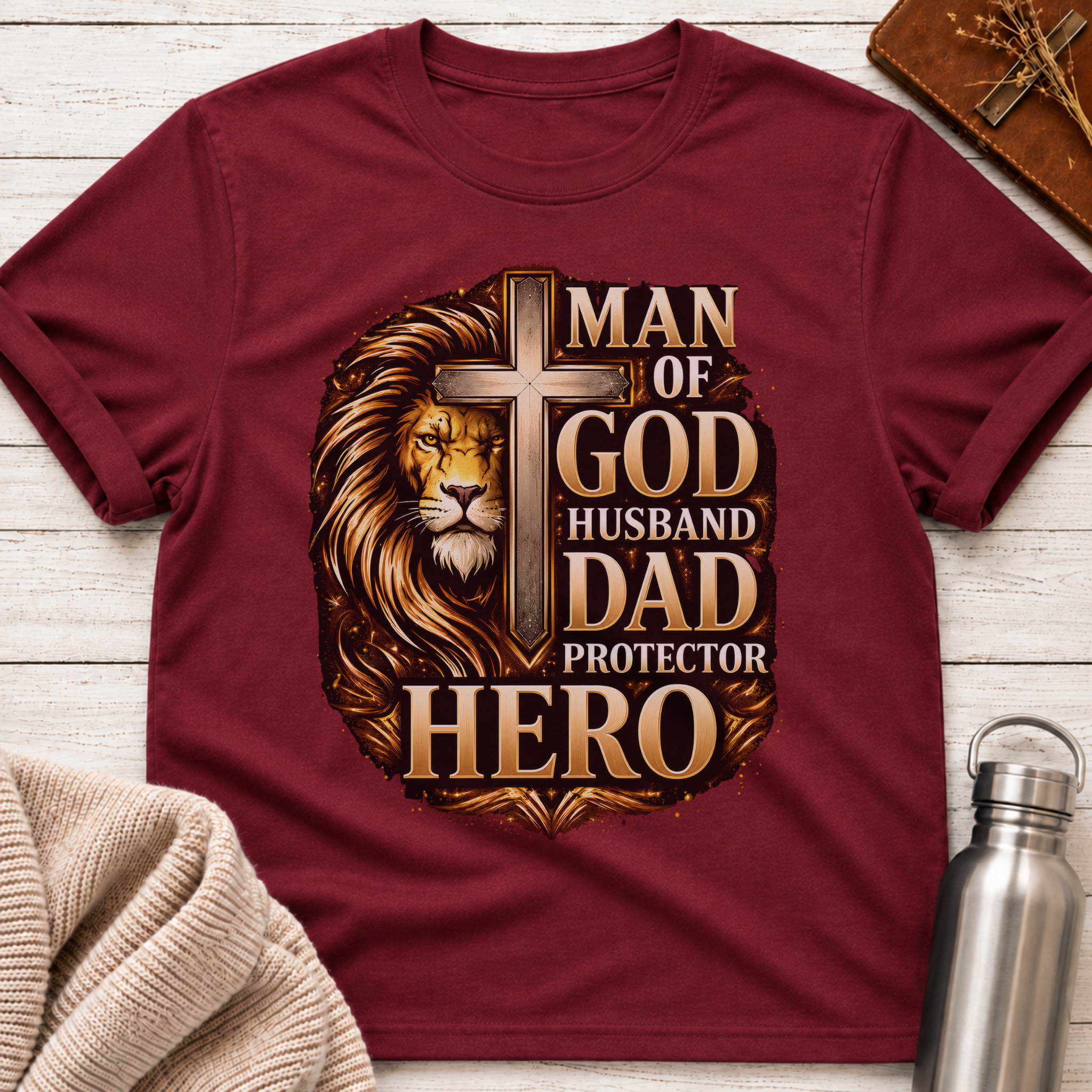 Man of God Husband Dad Protector Hero Tee