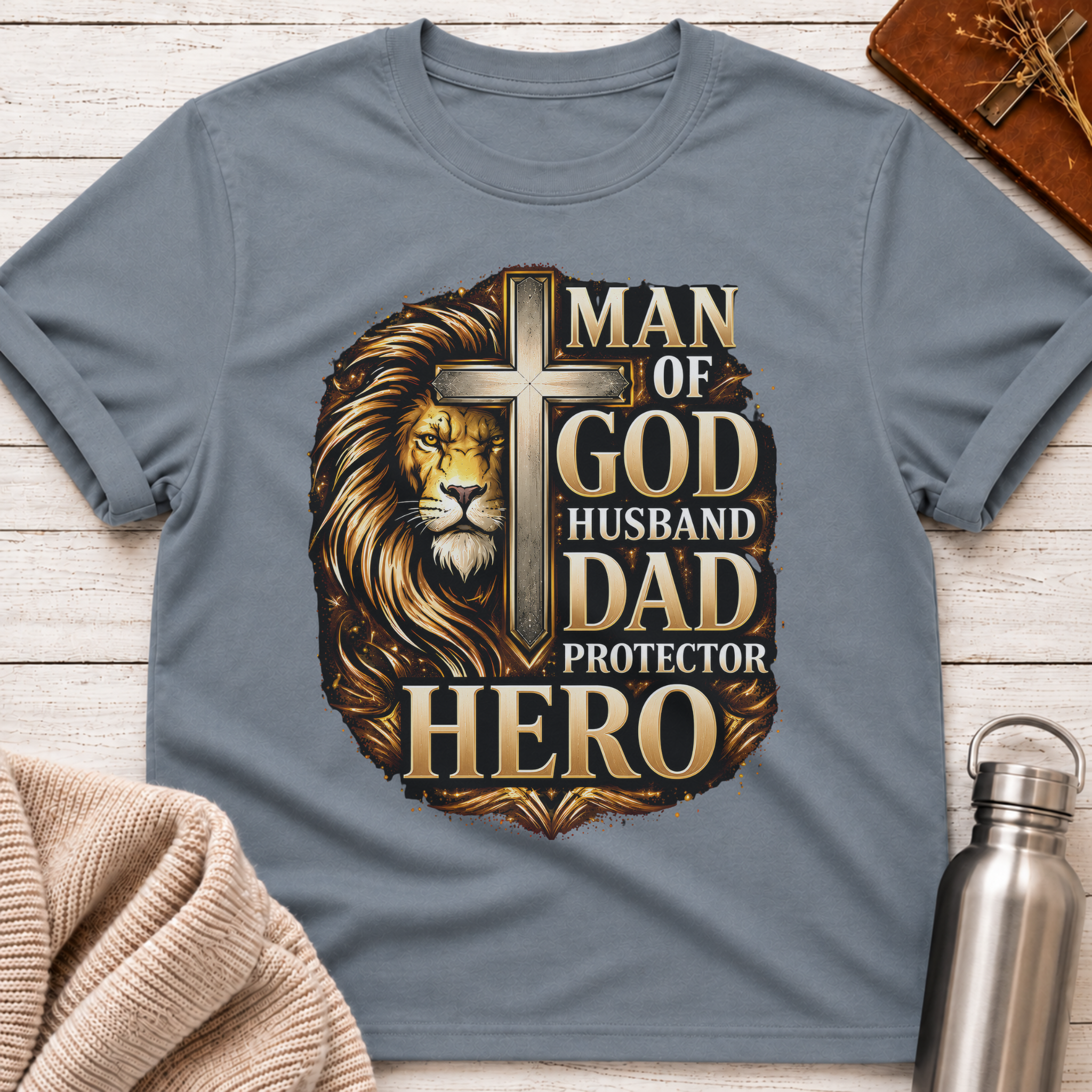 Man of God Husband Dad Protector Hero Tee