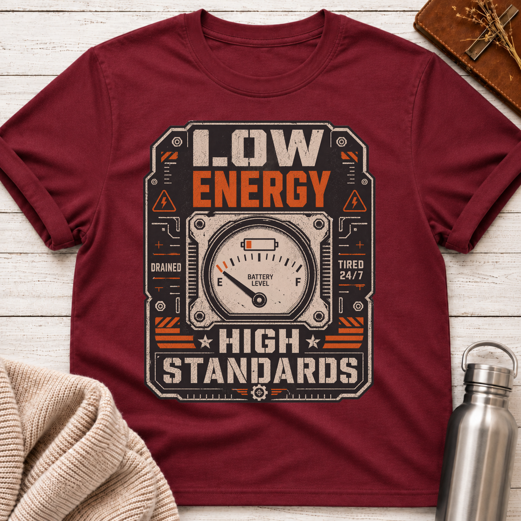 Low Energy High Standards Funny Burnout Battery Tee