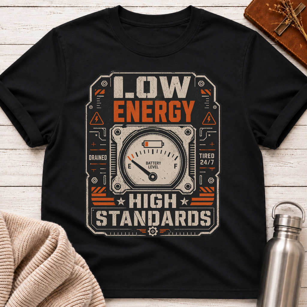 Low Energy High Standards Funny Burnout Battery Tee