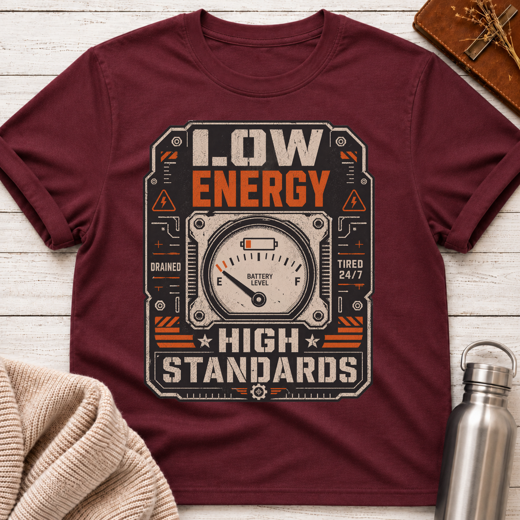 Low Energy High Standards Funny Burnout Battery Tee