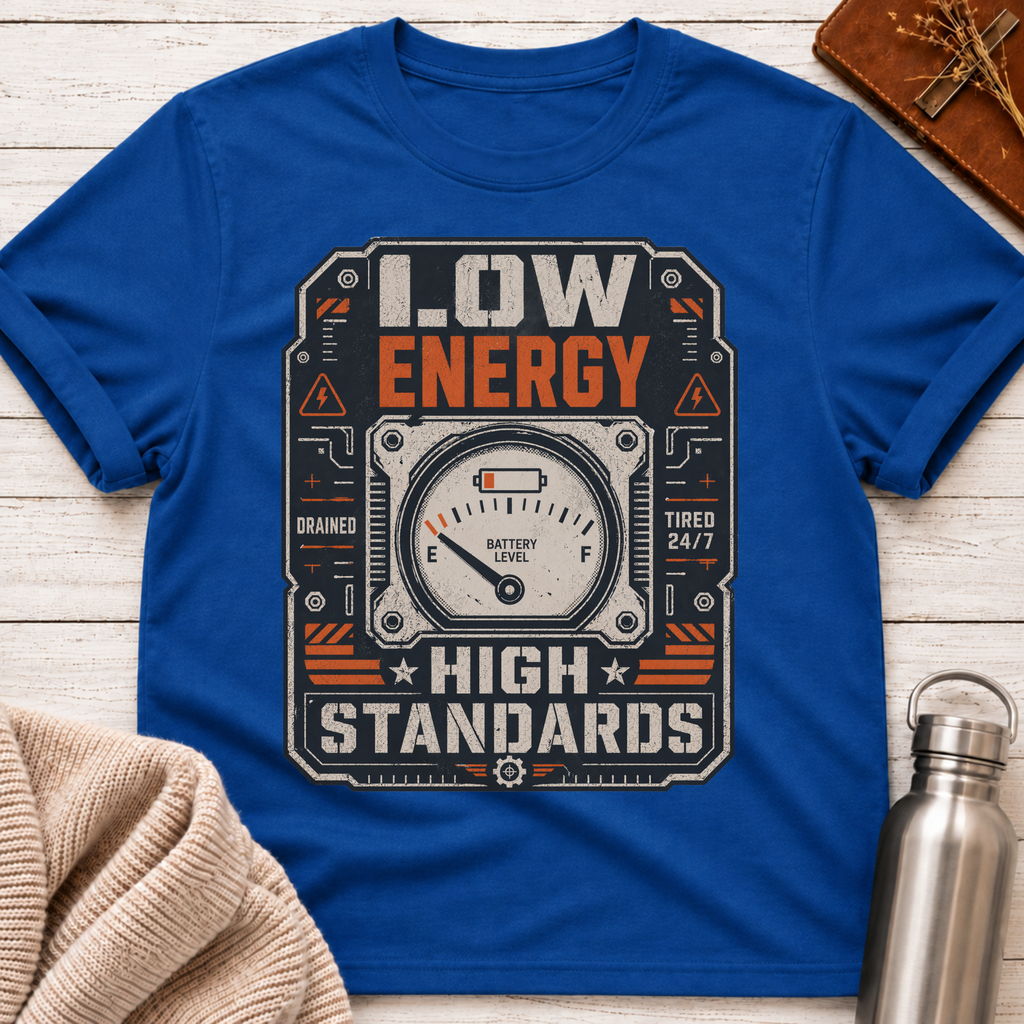 Low Energy High Standards Funny Burnout Battery Tee