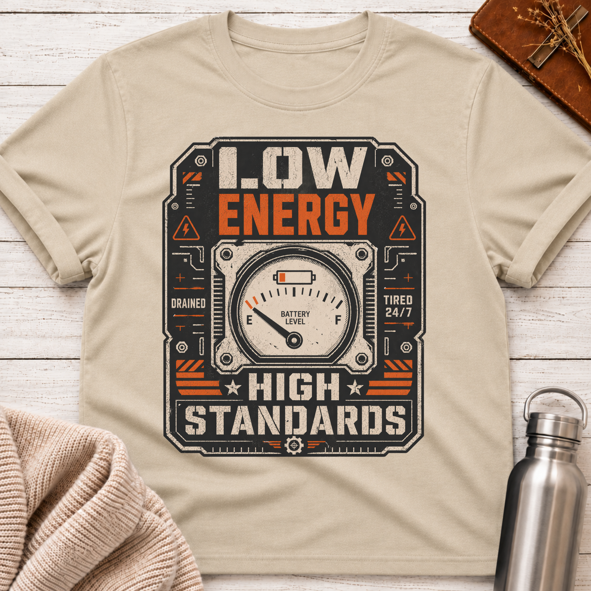 Low Energy High Standards Funny Burnout Battery Tee