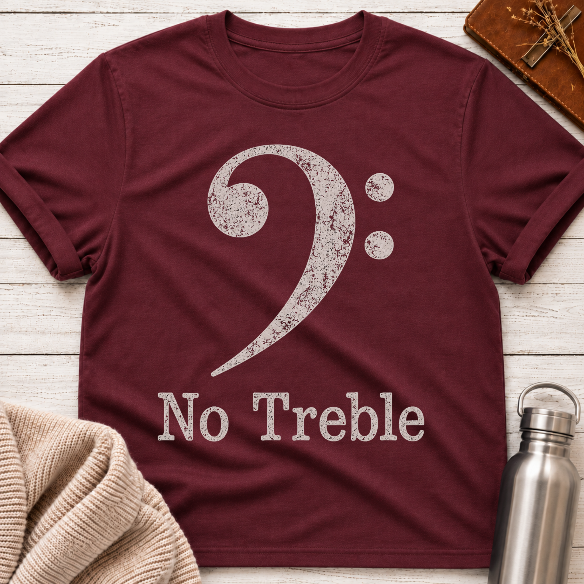 No Treble Funny Bass Clef Musician T-Shirt
