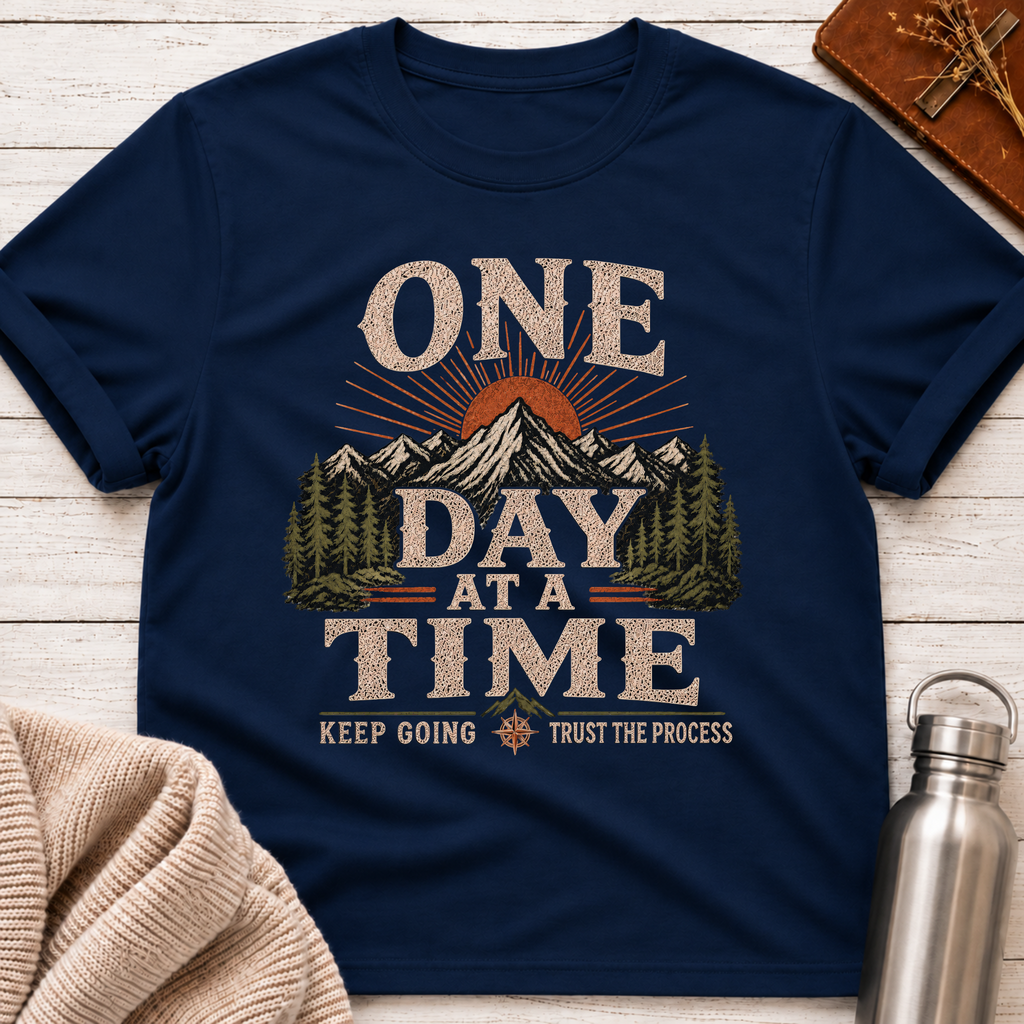 One Day At A Time Mountain Sunrise Inspirational T-Shirt