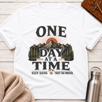 One Day At A Time Mountain Sunrise Inspirational T-Shirt