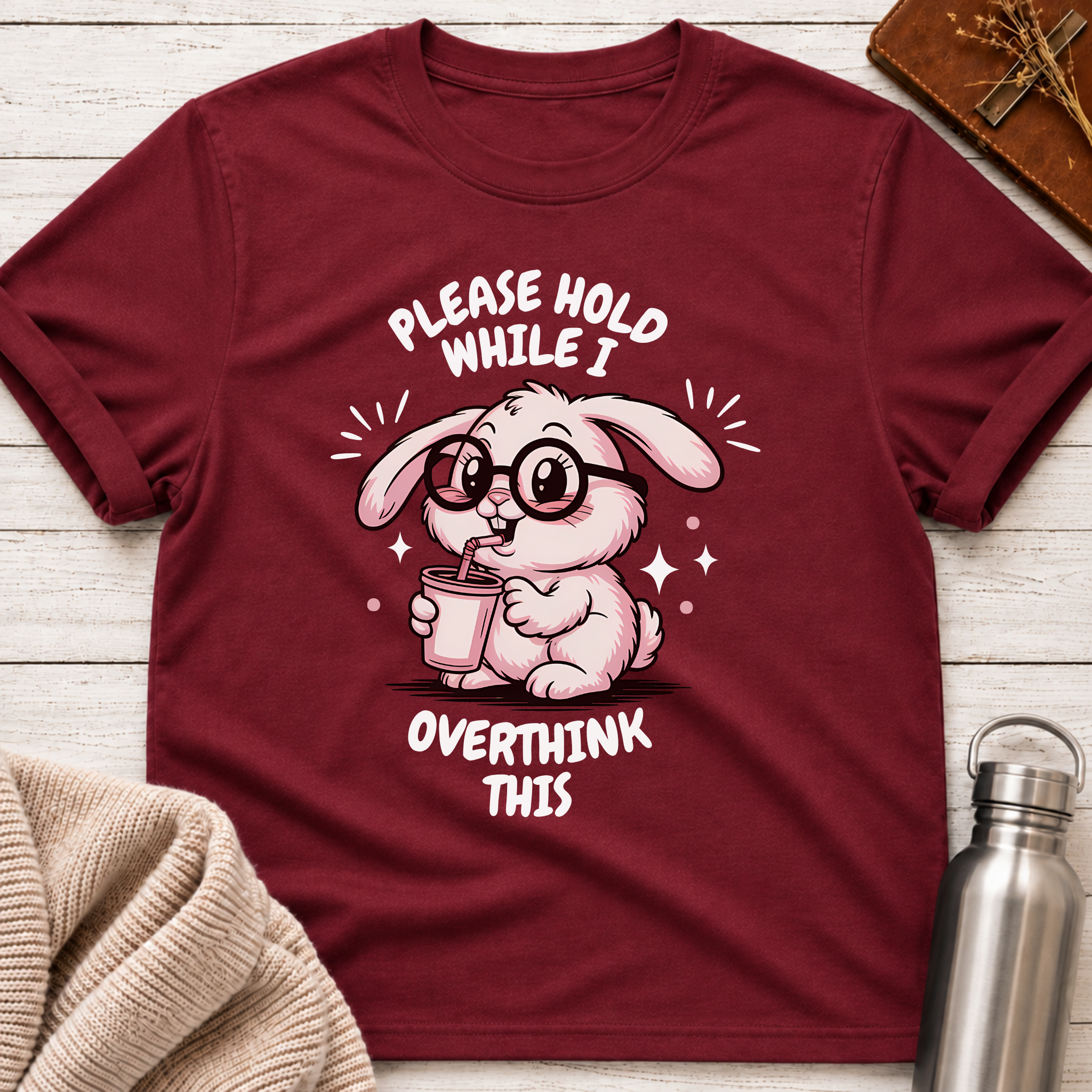 Please Hold While I Overthink This Funny Bunny T-Shirt