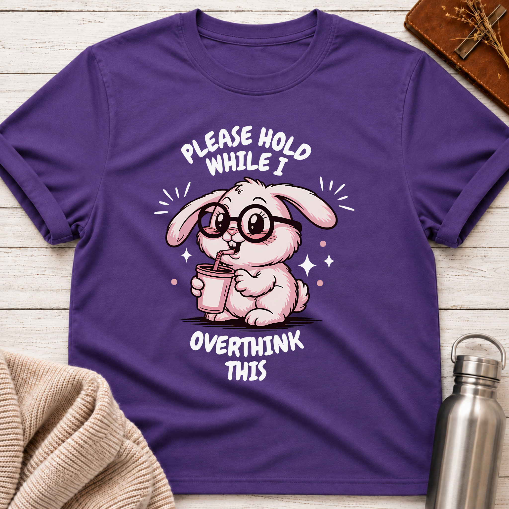 Please Hold While I Overthink This Funny Bunny T-Shirt