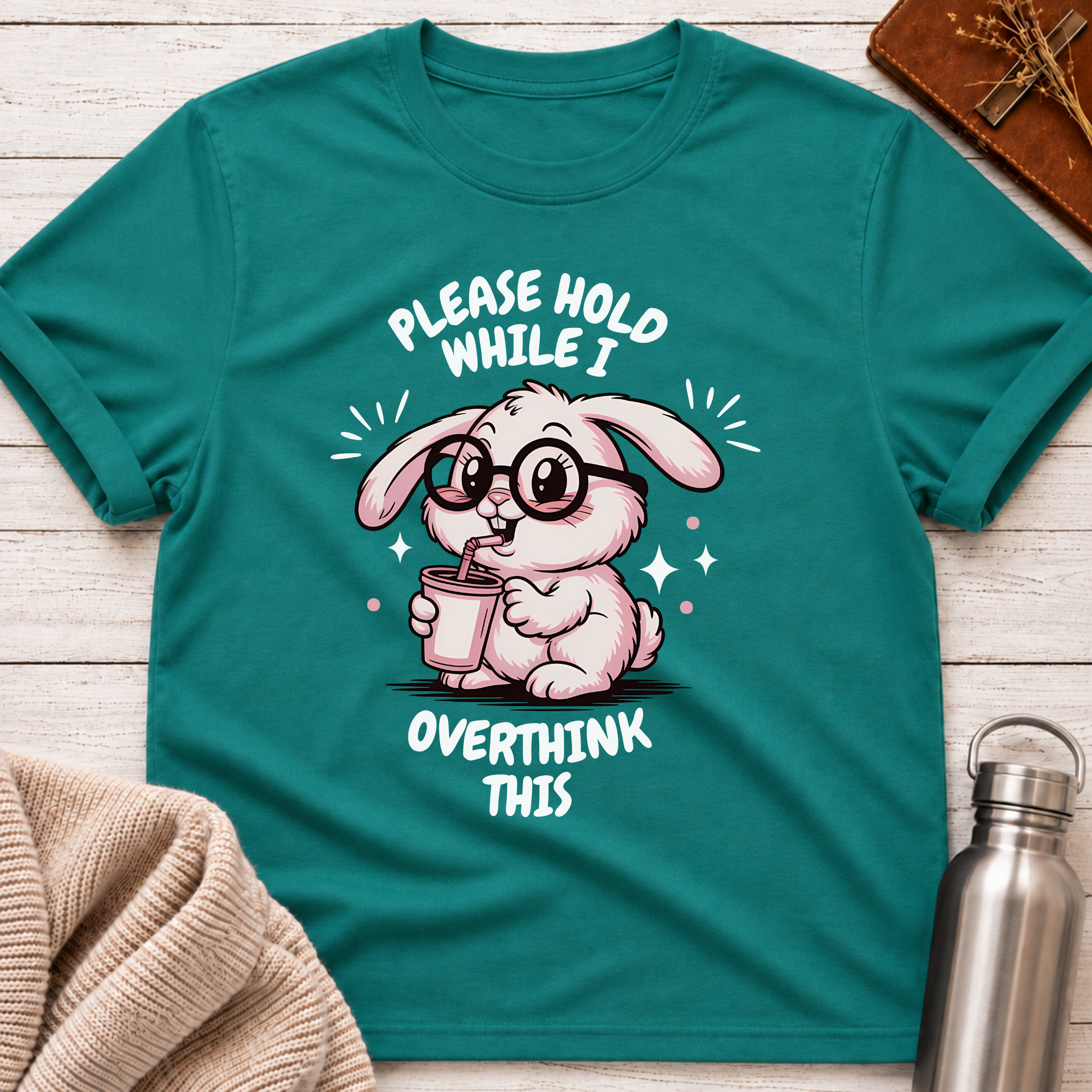 Please Hold While I Overthink This Funny Bunny T-Shirt