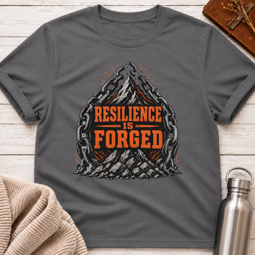 Resilience Is Forged Mountain & Broken Chains Graphic T-Shirt
