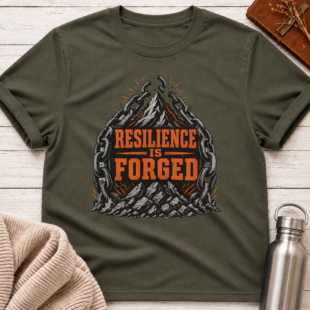 Resilience Is Forged Mountain & Broken Chains Graphic T-Shirt