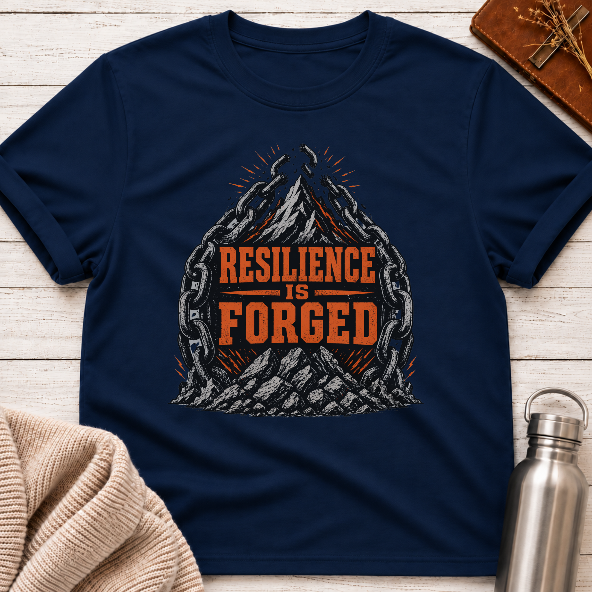 Resilience Is Forged Mountain & Broken Chains Graphic T-Shirt