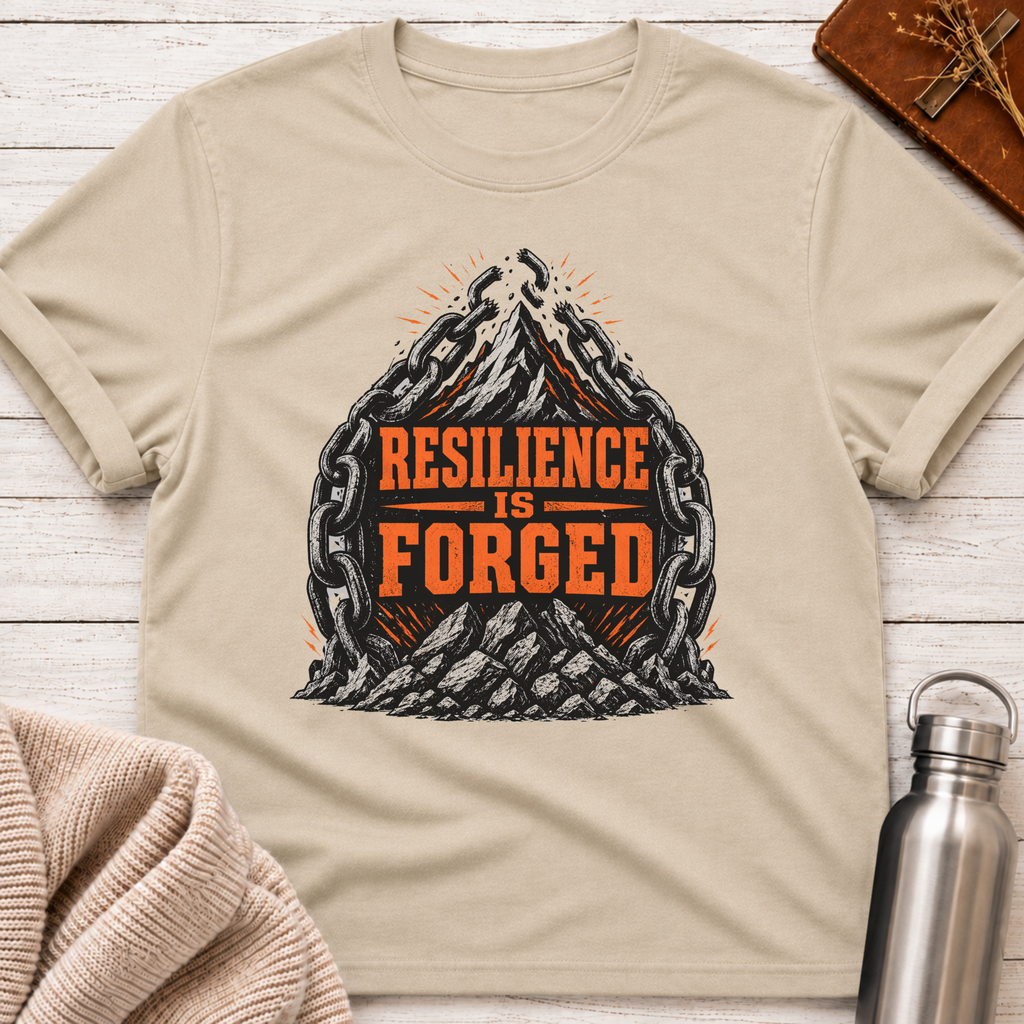 Resilience Is Forged Mountain & Broken Chains Graphic T-Shirt
