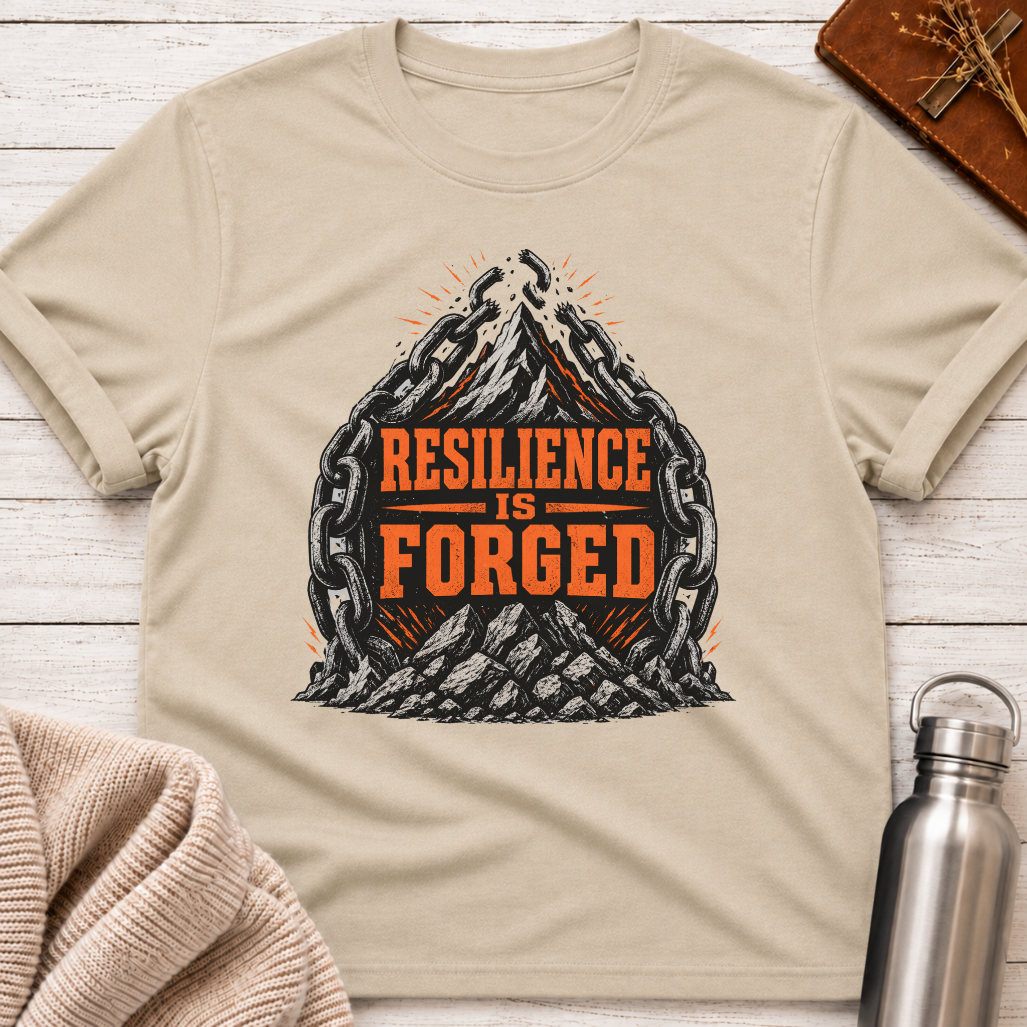 Resilience Is Forged Mountain & Broken Chains Graphic T-Shirt