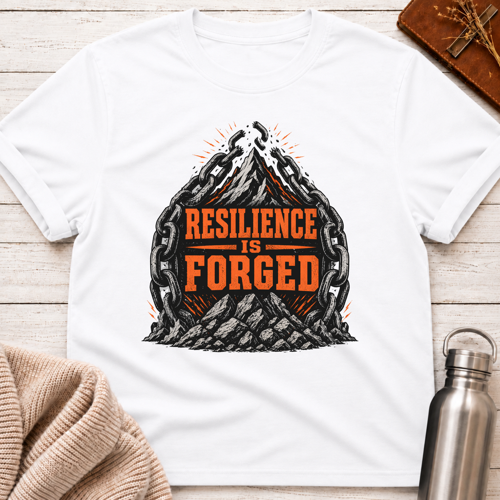 Resilience Is Forged Mountain & Broken Chains Graphic T-Shirt