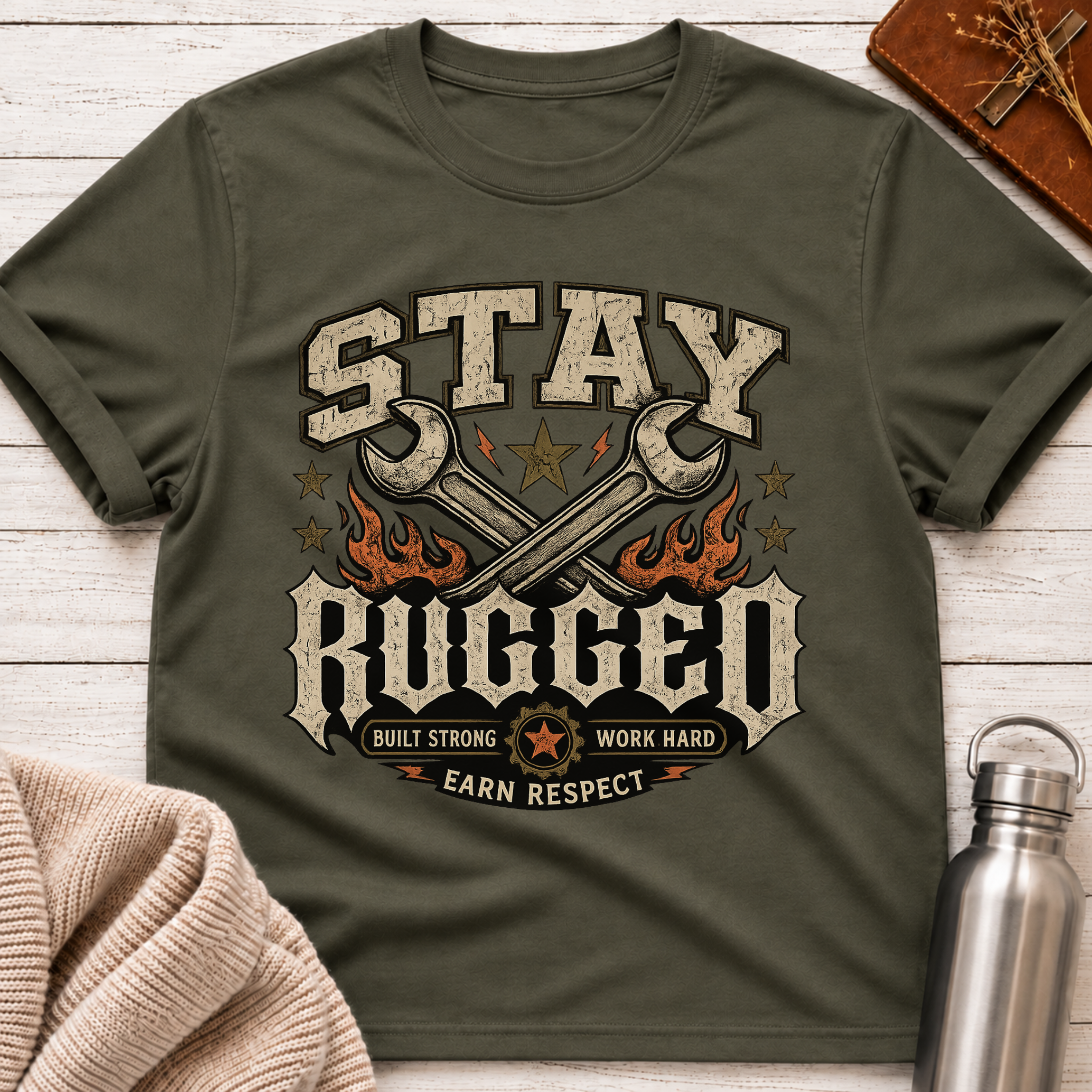 Stay Rugged – Built Strong Work Hard Earn Respect Graphic T-Shirt
