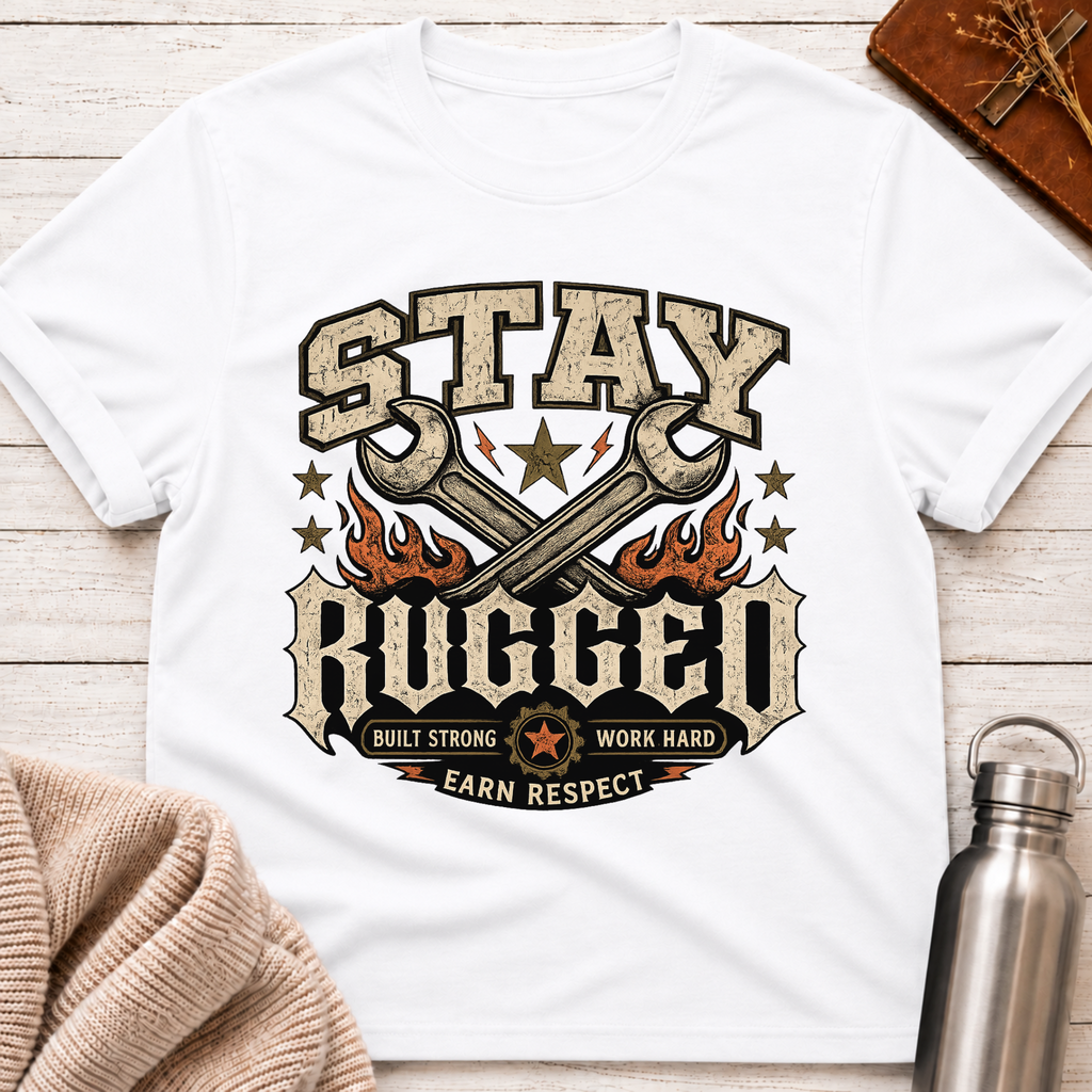 Stay Rugged – Built Strong Work Hard Earn Respect Graphic T-Shirt