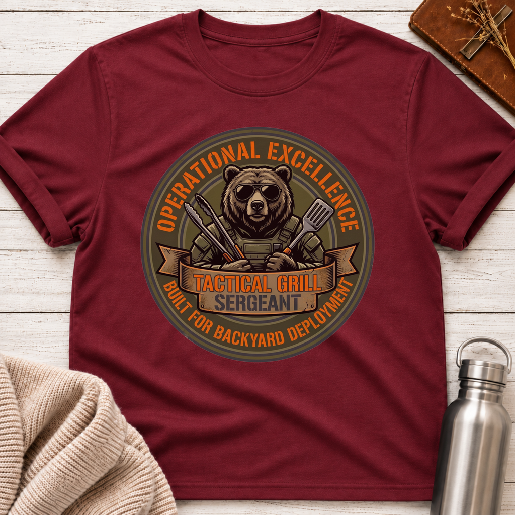 Operational Excellence Tactical Grill Sergeant Funny BBQ Bear Graphic T-Shirt