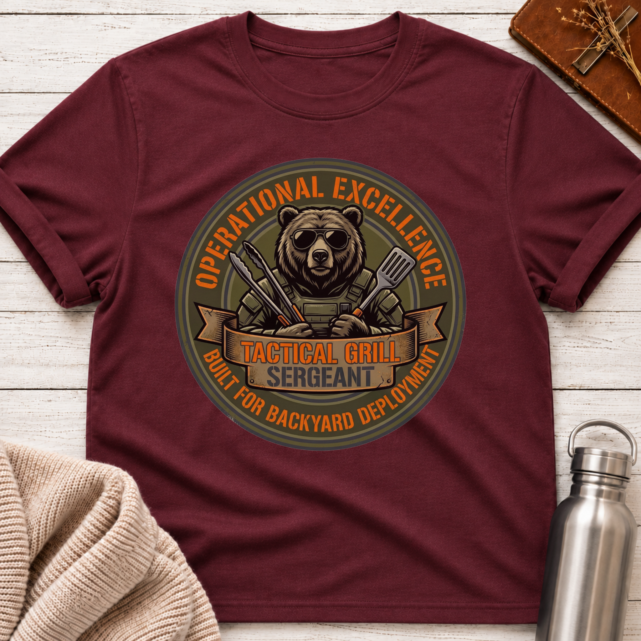 Operational Excellence Tactical Grill Sergeant Funny BBQ Bear Graphic T-Shirt