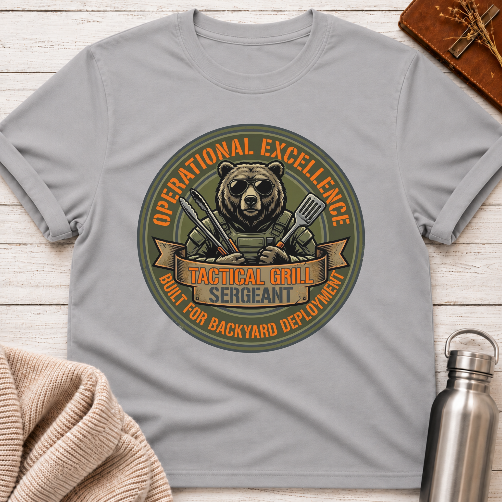 Operational Excellence Tactical Grill Sergeant Funny BBQ Bear Graphic T-Shirt