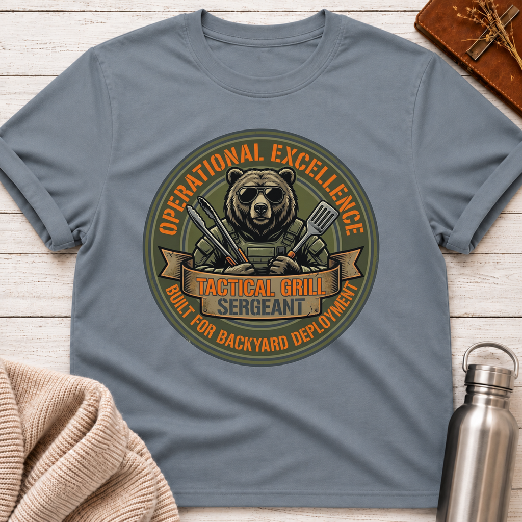 Operational Excellence Tactical Grill Sergeant Funny BBQ Bear Graphic T-Shirt