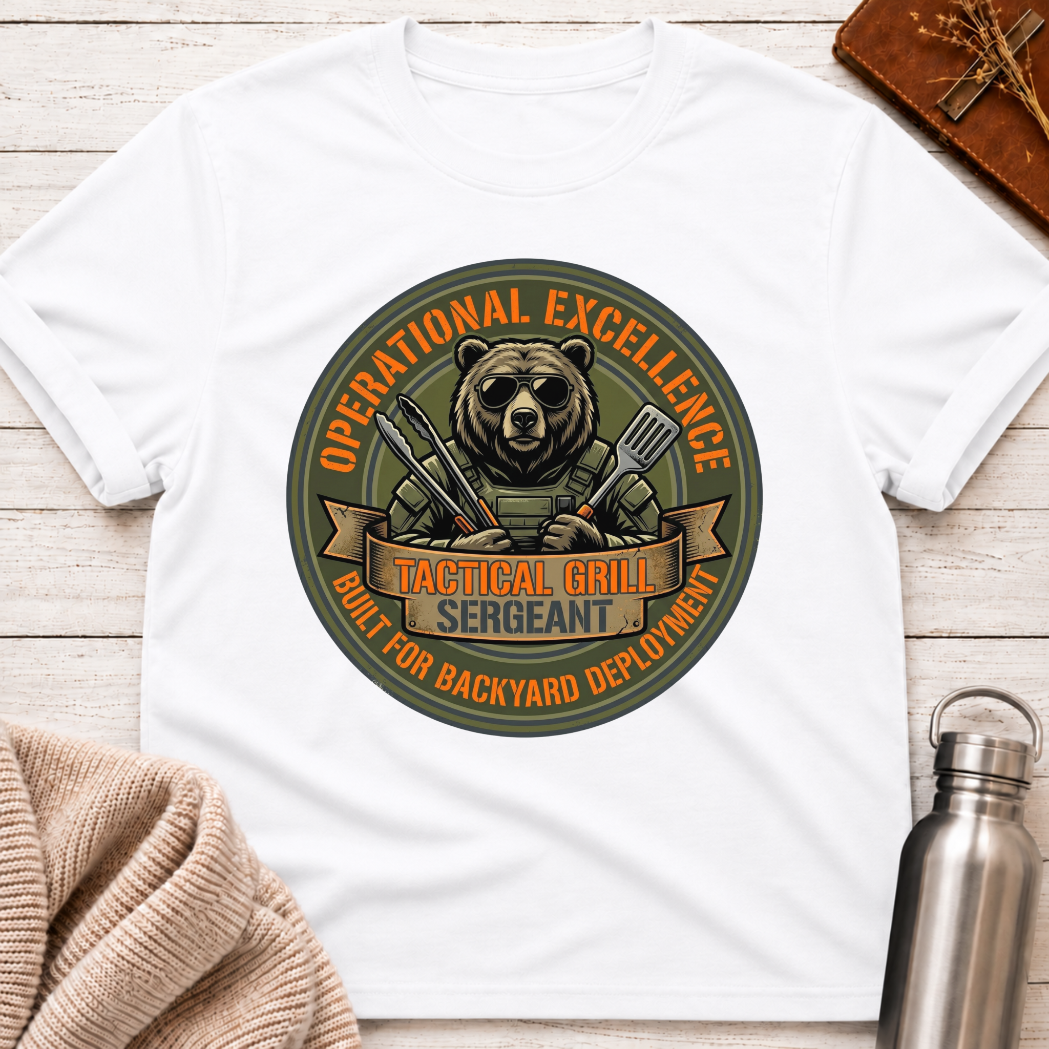 Operational Excellence Tactical Grill Sergeant Funny BBQ Bear Graphic T-Shirt