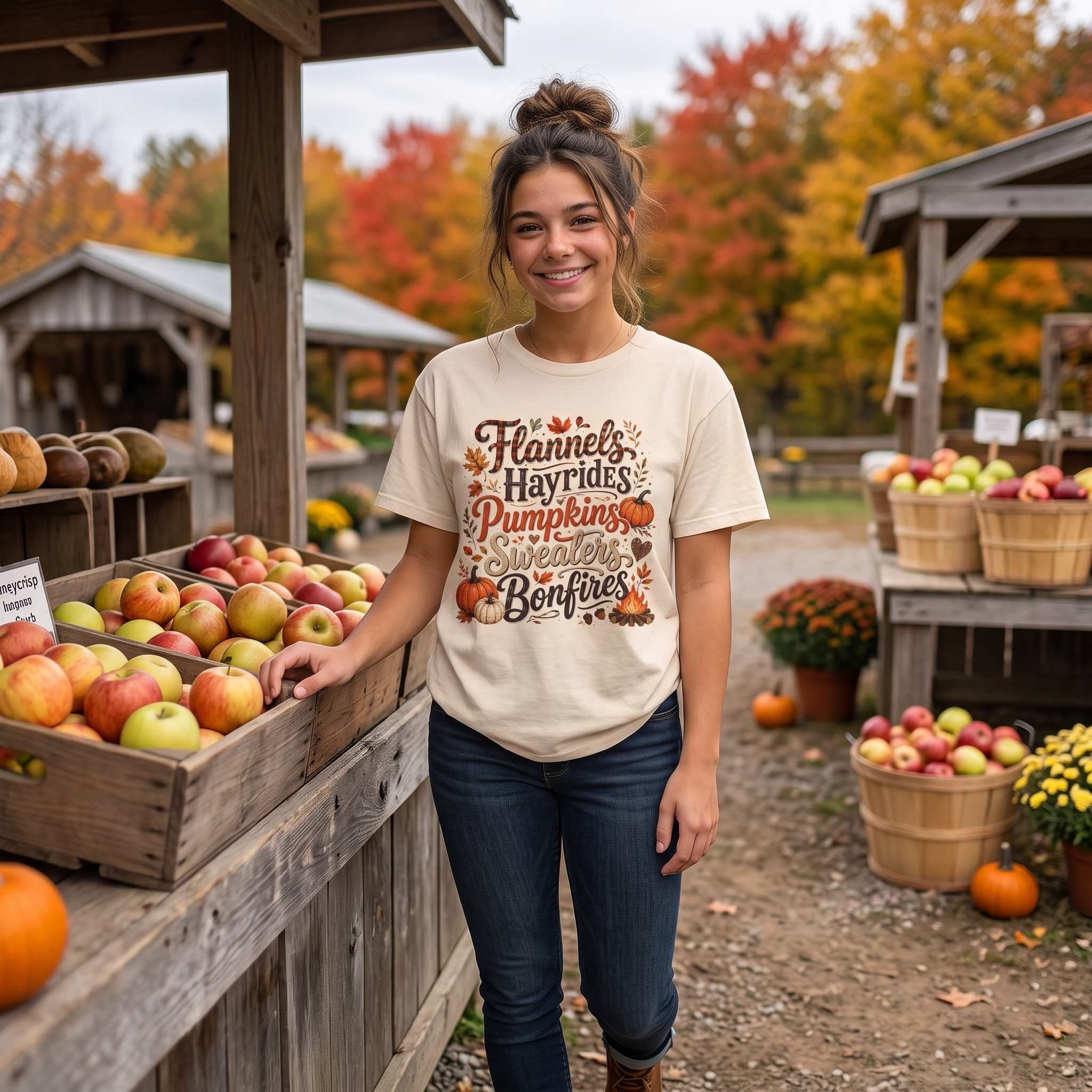 Flannels Hayrides Pumpkins T-Shirt