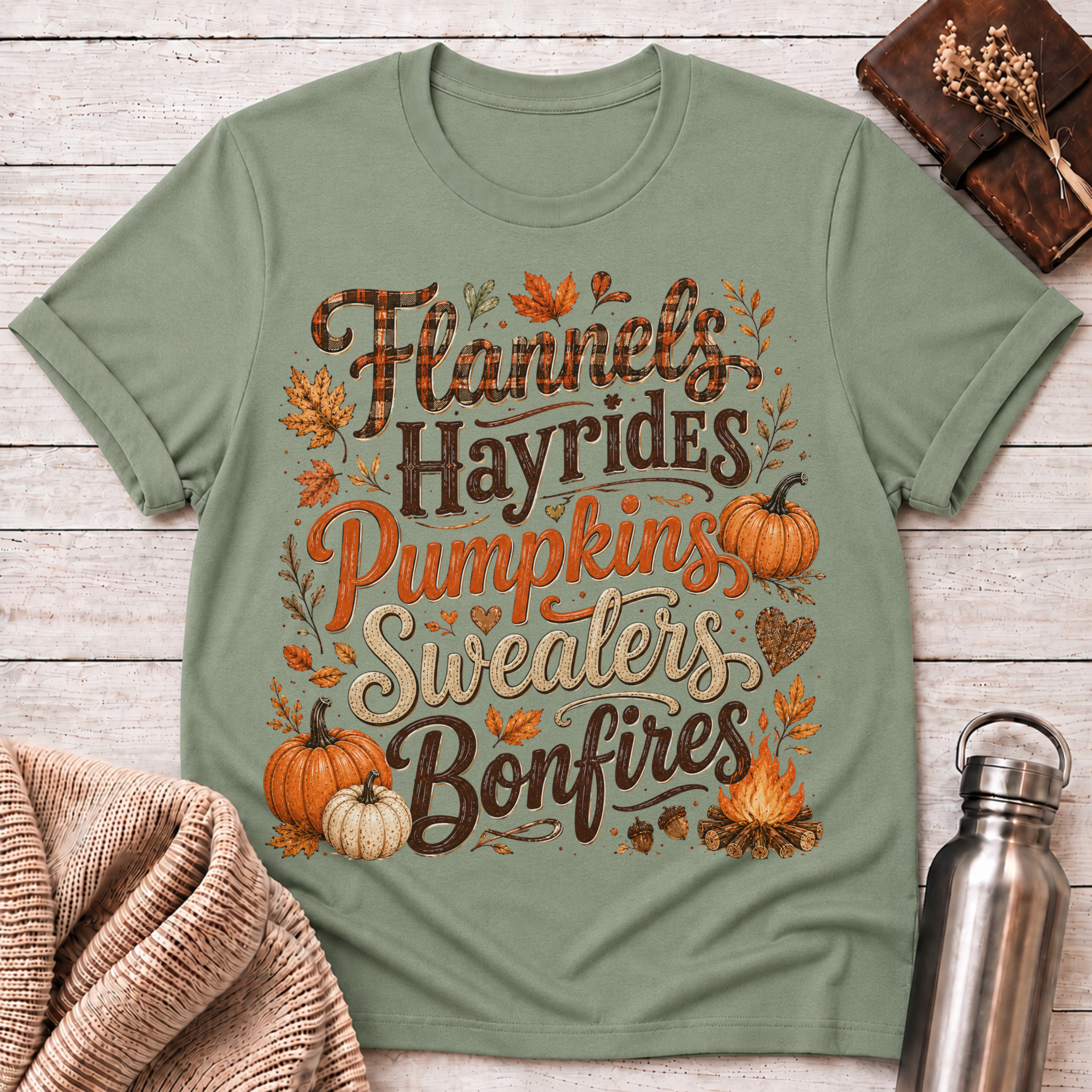 Flannels Hayrides Pumpkins T-Shirt