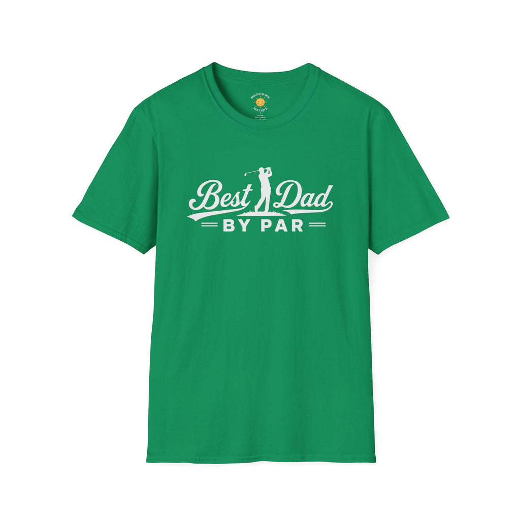 Best Dad By Par t-shirt design featuring a golfer silhouette and golf-themed typography for fathers who love golf.