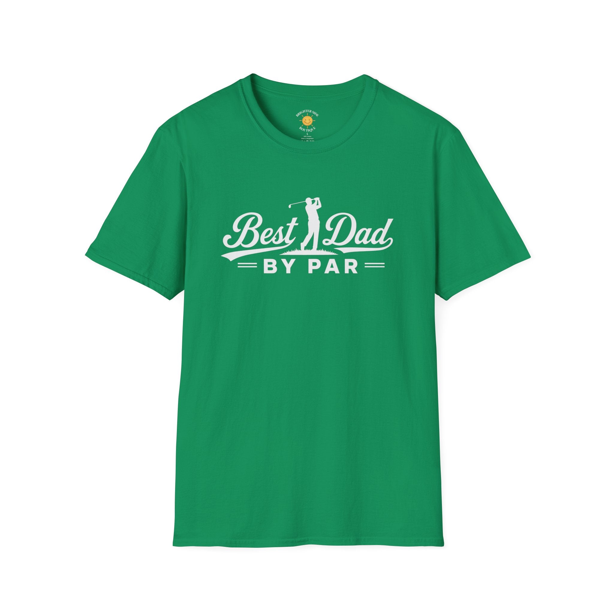 Best Dad By Par t-shirt design featuring a golfer silhouette and golf-themed typography for fathers who love golf.